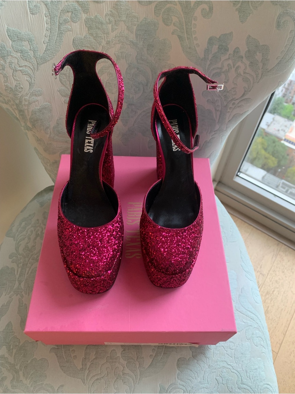 Paris Texas Pink Glitter Platform Ankle-Strap Platform heels!